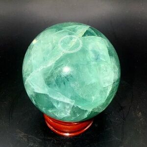 Green UV Feather Fluorite Sphere Crystal Ball UV Reactive Mineral Specimen